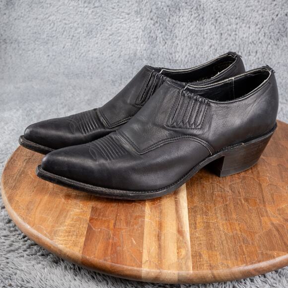 VTG Nocona Western Pointed Toe Heeled Ankle Booties Black Leather Size 7.5 B - Picture 5 of 7